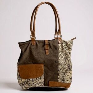 Myra Bag Olive and Brown Patchwork Tote